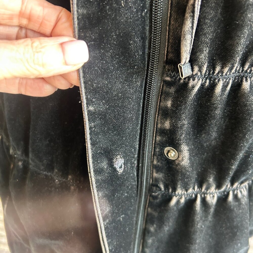 Gallery Black Distressed Velvet Puffer Jacket Grunge Boho Vibes Size Medium P - Picture 10 of 14